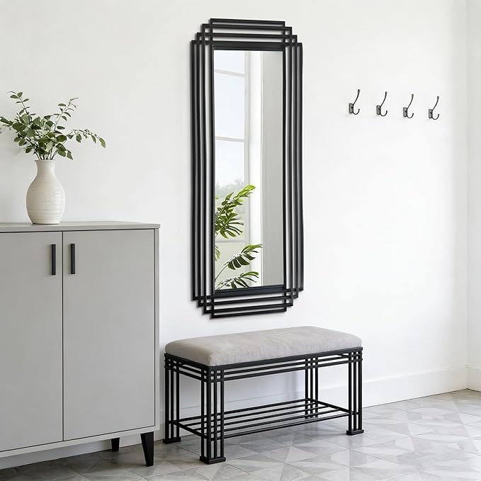 Modern Geometric Wall Mirror, 55"x22" Elegant Rectangle Mirror with Metal Frame, Large Art Wall Mirrors for Living Room Bathroom Bedroom Entryway Hallway, Hangs Vertically or Horizontally