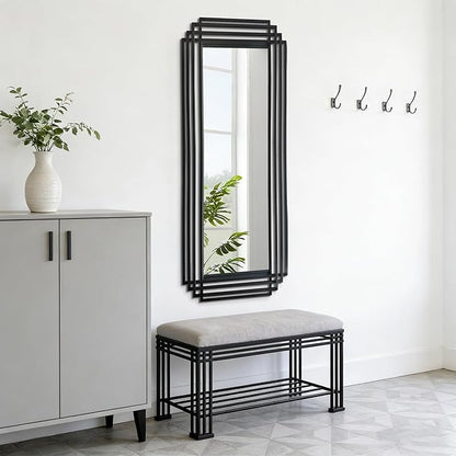 Geometric Mirror with Black Metal Frame, 63"x24" Large Rectangle Art Deco Mirror, Modern Elegant Wall Mirrors for Living Room Bathroom Entryway Hallway, Hangs Vertically or Horizontally