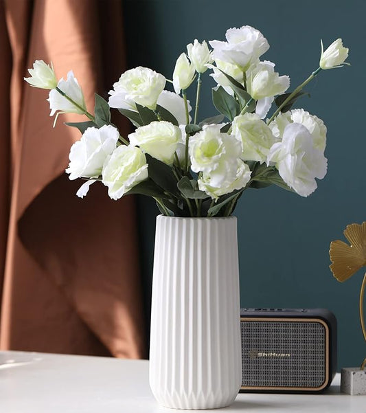Large White Ceramic Vase, 9.8'' H Modern Vase for Flower, Origami Stripe Frosted Matte Surface, White Vases for Decor Wedding Decor (Large 9.8"*4.9" (H x D))