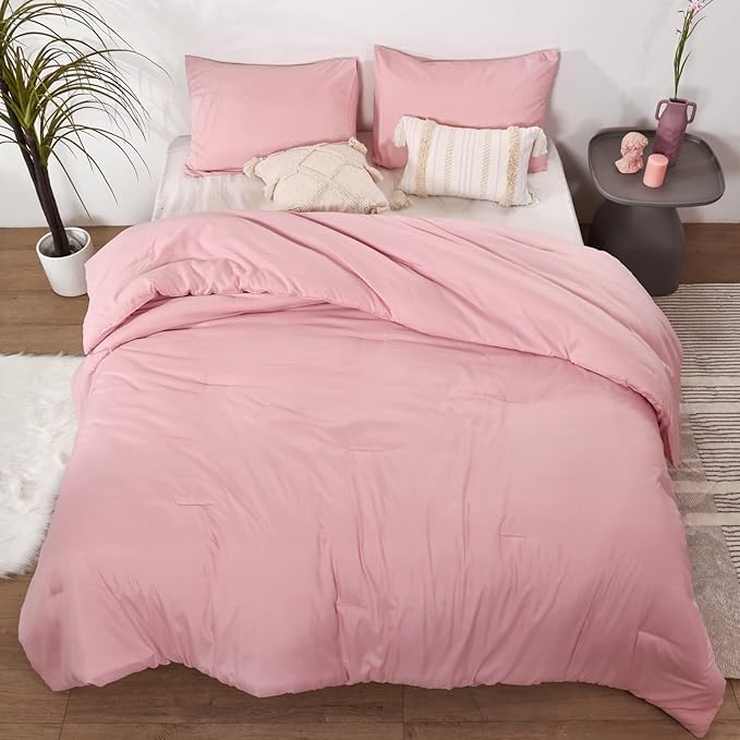 ROSGONIA Pink California King Comforter Set, 3pcs Oversized Boho Lightweight Microfiber Blanket Quilts, Gifts