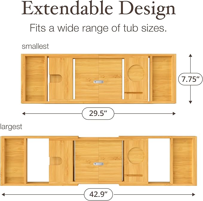 Personalized Bathtub Tray - Engraved Foldable Bamboo Bath Caddy, Tub Tray with Expandable Sides, Luxury Wooden Bath Table for Relaxation Spa - Customized Gift for Mom, Wife, New Home