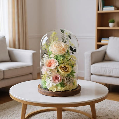 Flowers for Delivery Preserved Flowers Rose in Glass Dome,Champagne Rose Forever Flowers Birthday Gifts for Women Mom Grandma Friend Gifts for Her,Home Decor