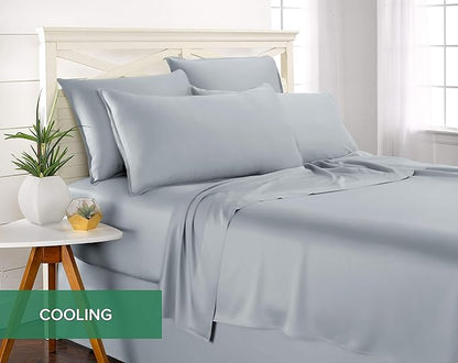 Pure Bamboo Split King Sheets, Genuine 100% Organic Viscose Derived from Bamboo Bed Sheet Set, Soft & Cooling, Double Stitching, 2 Fitted Sheets (Split King, Sterling Blue)