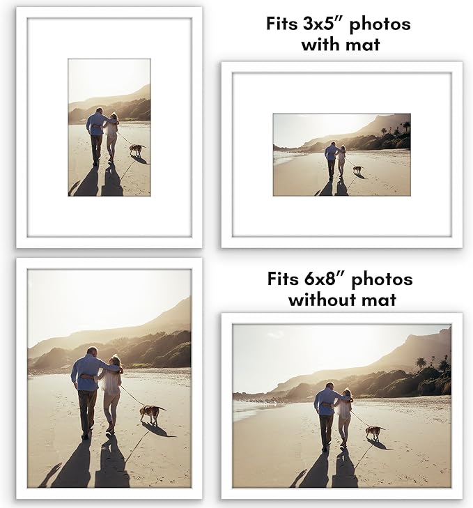 Americanflat 6x8 Picture Frame with Shatter-Resistant Glass - Use as 3x5 Frame with Mat or Display 6x8 Photo Without Mat - Streamline Collection - Picture Frames for Tabletop and Wall - White