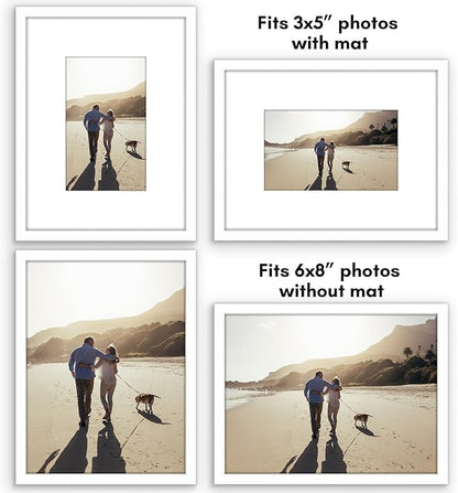 Americanflat 6x8 Picture Frame with Shatter-Resistant Glass - Use as 3x5 Frame with Mat or Display 6x8 Photo Without Mat - Streamline Collection - Picture Frames for Tabletop and Wall - White