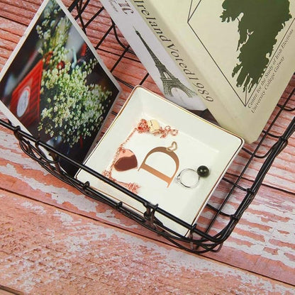 ANOTION Jewelry Tray Ring Dish with Ini-tial Gift- Personalized Trinket Dish and Jewelry Dish with Gold Initials Key Bowl Ceramic Holder, Unique Wedding or Engagement Present