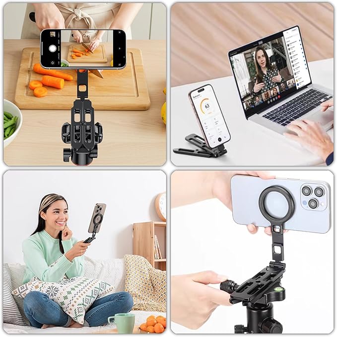 Magnetic Phone Tripod Stand Portable Cell Phone Holder Strong Magnet Mini Pocket Smartphone Mount Foldable Selfie Stick Tripod with 1/4" Screw Hole for iPhone 17 16 15 14 13