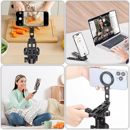 Magnetic Phone Tripod Stand Portable Cell Phone Holder Strong Magnet Mini Pocket Smartphone Mount Foldable Selfie Stick Tripod with 1/4" Screw Hole for iPhone 17 16 15 14 13