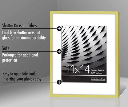 Americanflat 11x14 Picture Frame with Shatter-Resistant Glass - Use as 8x10 Frame with Mat or Display 11x14 Photo Without Mat - Streamline Collection - Thin Border Picture Frames for Wall - Gold