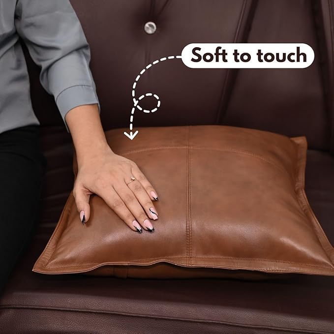 D DOLLY LAMB Lambskin Leather Pillow Cover - Sofa Cushion Case - Decorative Throw Covers for Living Room & Bedroom, 14x14 Inches - Dark Antique Brown Box