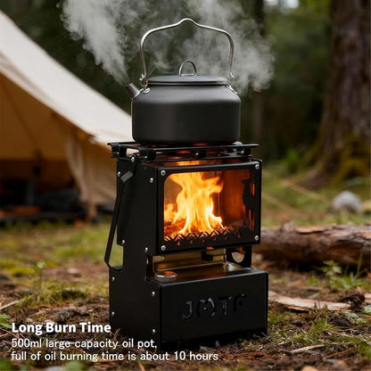 HAIGE Portable Oil Lantern & Stove: Outdoor Camping Fuel Lamp for Lighting, Cooking and Warming | Compact, Black