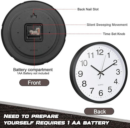 Inbagi 8 Pcs Wall Clock Bulk Large Silent Battery Operated Classroom Clocks Quartz Analog Non Ticking Wall Clocks Round for Office School Kitchen Classroom Home Bedroom Decorative(Black,12 Inch)