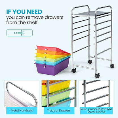 Giantex 6 Storage Drawer Cart Rolling Organizer Cart for Tools Scrapbook Paper Home Office School Multipurpose Mobile Utility Cart (Tomato, Orange, Light Green, Turquoise, Purple)