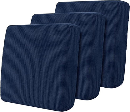 Hokway Stretch Couch Cushion Covers, 3 Piece Individual Sofa Cushion Slipcovers，Jacquard Sofa Seat Slipcover Set, Non-Slip Protector for Cushion (Darkblue,Small-3PC)