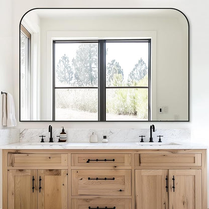 Bathroom Mirror, Wall Mirrors, Black Metal Framed Wall-Mounted Mirrors, Bathroom Vanity Mirror for Over Sink, Living Room, Bedroom, Entryway, 55x36 Inch, Black