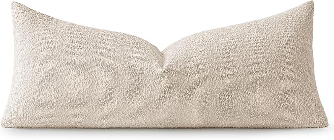 MIULEE Textured Boucle Throw Pillow Cover Beige Accent Solid Lumbar Pillow Case Decorative Soft Pack of 1 Couch Cushion Chair Sofa Bedroom Livingroom Home Decor,36x14 Inch