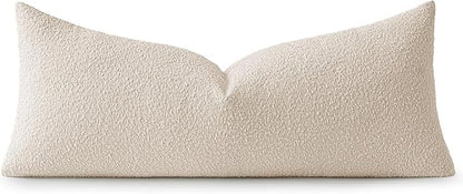 MIULEE Textured Boucle Throw Pillow Cover Beige Accent Solid Lumbar Pillow Case Decorative Soft Pack of 1 Couch Cushion Chair Sofa Bedroom Livingroom Home Decor,36x14 Inch
