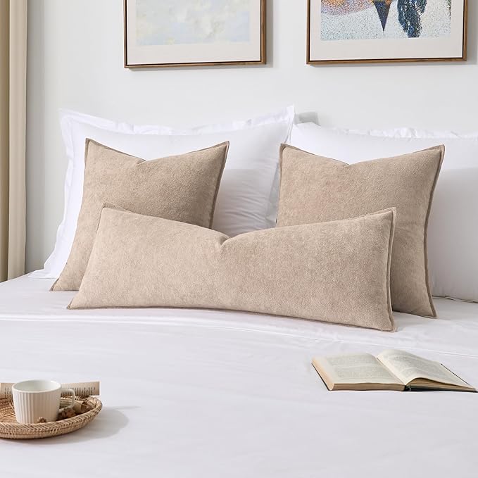 Kevin Textile 14x36 Inch Long Lumbar Cover 1 Pack Soft Boucle Textured Decorative Waterproof Rectangle Cushion Elegant Accent Pillows for Couch Sofa Chair Bed Home Decor Indoor Outdoor Khaki