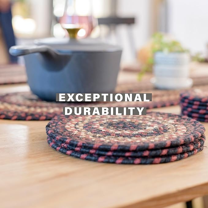 Homespice Prescott Jute Braided Dinner Table Runner, Warm Primitive Decor, Set of 2, Black and Red Rectangle 8x28 - Rich Colors, Easy to Clean, Durable and Protects Furniture
