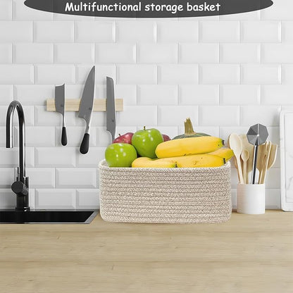 COMFY-HOMI 11.5"x7.5"x4.7" Storage Baskets for Organizing | Cotton Rope Woven Basket | Toy Storage Bin Box | Basket for Shelves, Closet Organizer Bin, Decorative Closet Shelf, 3 Pack, all brown