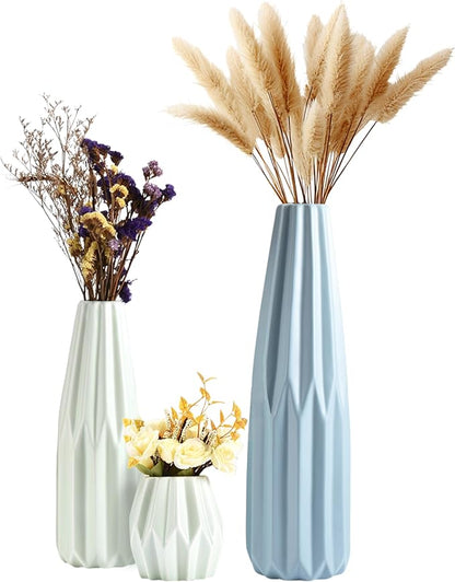 WHOLE HOUSEWARES Ceramic Vases for Decor, Set of 3 - Modern Decorative Accent for Living Room - Pastel Colored Flower Vase with Minimalist Style - Features Round Mouth and Delicate Glazed Lines