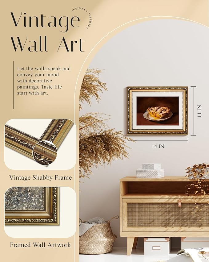 InSimSea Gold Framed Canvas Wall Art Room Decor Vintage Fruit Still Life Artwork Prints for Kitchen Farmhouse Wall Decor Picture for Cafe Dining Desktop Decoration