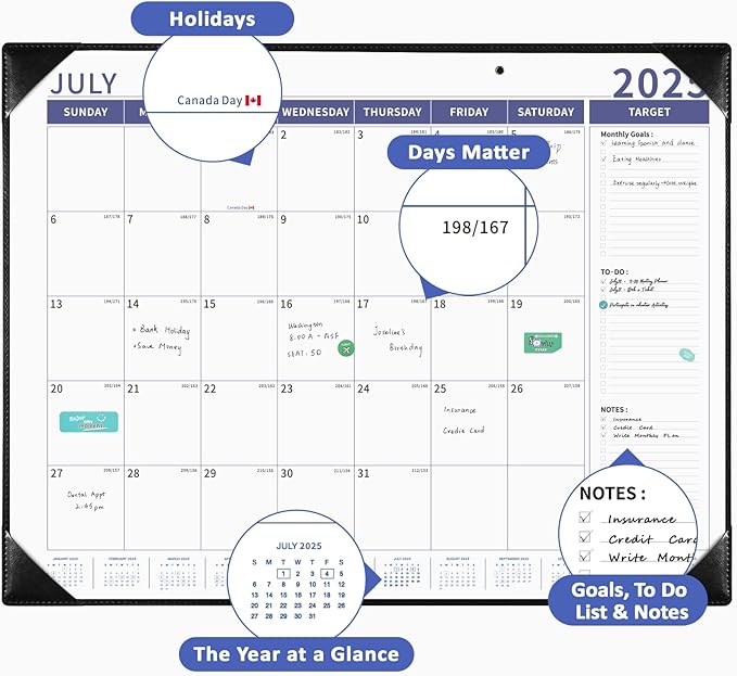 Ospelelf Large Desk Calendar 2025-2026 with PU Leather Pad, 18 Months Planner Pad from July 2025 to Dec 2026, 22" x 17" Wall Calendar with Protective Cover for Home or Office, Black