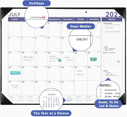 Ospelelf Large Desk Calendar 2025-2026 with PU Leather Pad, 18 Months Planner Pad from July 2025 to Dec 2026, 22" x 17" Wall Calendar with Protective Cover for Home or Office, Black