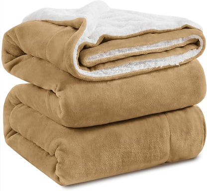 KAWAHOME Sherpa Fleece Throw Blanket for Bed - Extra Warm and Heavy Thick Throw Blankets for Winter, Super Soft 500GSM Plush Blanket, 50"X 60" Camel