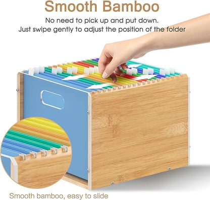 Hanging File Organizer, Clear Acrylic File Box Organizer, Bamboo Filing Box File Crate Organizer Storage Boxes, Portable Filing Folder with Handle for Letter Size