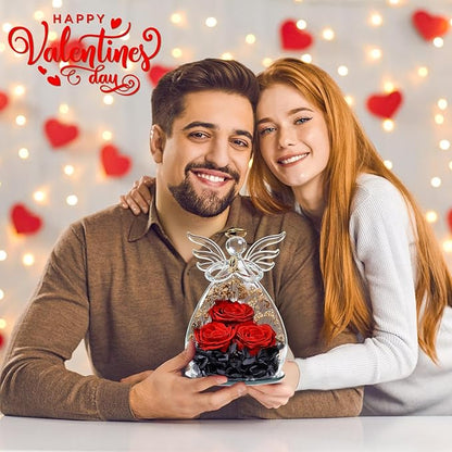 Beferr Valentines Day Rose Gifts for Her Women Mom Gifts for Birthday, Fresh Flowers for Delivery Prime Forever Preserved Rose in Glass Angel Figurine, for Grandma Wife Kids Daughter