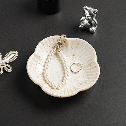 Flower Shape Ring Tray, Key Bowl, Ceramic Trinket Tray Decorative Jewelry Dish for Rings Necklace Earring Key Watch, Home Decoration for Friend Sister Mom