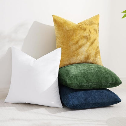decorUhome Chenille White Spring Throw Pillow Covers 16x16 Inch Set of 2, Decorative Soft Couch Pillow Covers Solid Dyed Accent Farmhouse Neutral Square Pillow Cases for Sofa