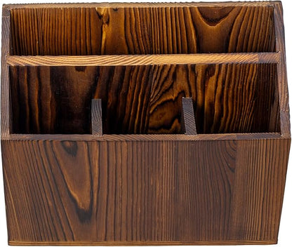 MyGift Rustic Solid Wood Remote Control Holder Caddy – Tabletop Organizer with Magazine Storage Slot for Living Room or Office