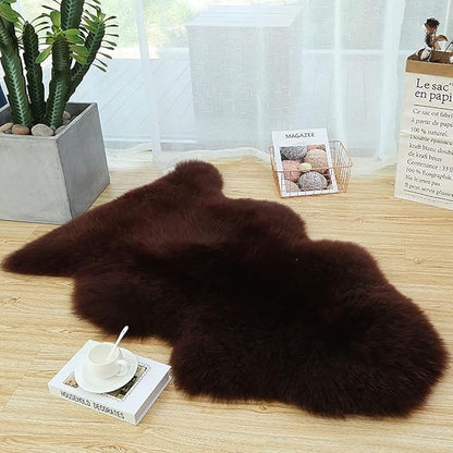 HUAHOO Premium Genuine Sheepskin Rug Brown Real Australia Sheepskin Natural Luxury Fluffy Lambskin Fur Area Rug Seat Covers for Kids Bedroom Sofa Chair Cover Pets Dogs Mat Double Pelt/2' x 3' Brown