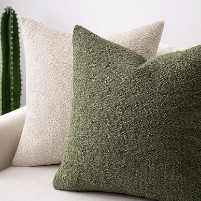 MIULEE Textured Boucle Throw Pillow Cover Olive Green Accent Solid Lumbar Spring Pillow Case Decorative Soft Pack of 1 Couch Cushion Chair Sofa Bedroom Livingroom Home Decor,12x20 Inch