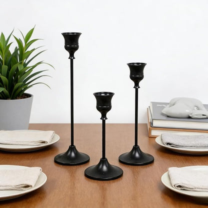 4 Sets(12 Pcs) Candle Stick Holders，Black Metal Taper Candle Holders, Vintage Modern Decorative Centerpiece Candlestick Holders for Table Mantel Wedding Housewarming Gift