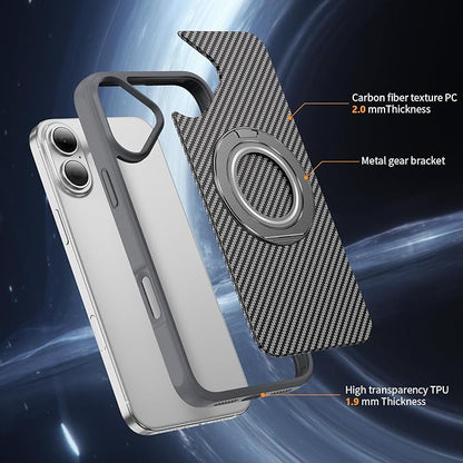 Mag-Stand Carbon Fiber Case for iPhone 17, 360° Rotate Magnetic Stand, Compatible with MagSafe, 15FT Military Protection, Slim Shockproof Magnetic Kickstand Mag Phone Case for Men Women Gray
