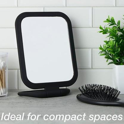 EXPRESSIONS Premium Soft Touch Rotating Mirror 1x 2X Magnification - Rectangle Black Vanity Handheld Tabletop Makeup Small Desk Travel