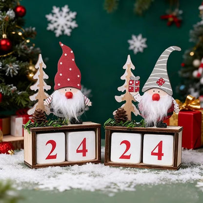 Christmas Wooden Countdown Calendar with Number Blocks – Santa Gnome Tabletop Advent for Christmas and Everyday Use | Holiday & Daily Decoration for Home, Office, Classroom (Red)