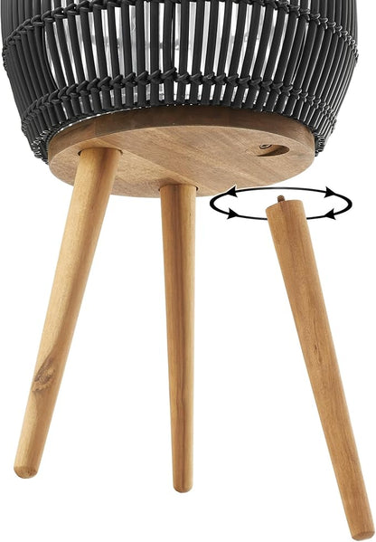Casafield Indoor Planter with Stand, Black Floor Planter with Wood Legs, Large Plant Pot Cover with Liner for Houseplants, Flower Pots and Trees