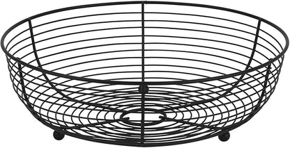 IBWell® Black Fruit Bowl for Kichen Countertop, Round Wire Fruits Breads Vegetables Snacks Canddy Basket - 11.5"x3.4"(DxH)