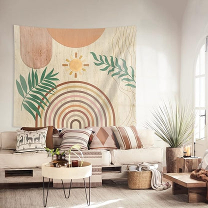 SUOTEMEIFEI Boho Plant Art Tapestry,retro Plants Tapestry Sunset Landscape Abstract Aesthetic Wall Bedroom Living Room Decor College Dorm Wall Hanging