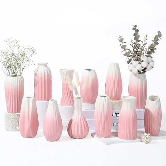 BEAHOT Ceramic Bud Vases Set of 12 – Gradient Pink and White Small Vases for Centerpieces – Elegant Mini White Bud Jars for Weddings, Home Decor, and Table Display – Perfect for Flowers and Gifts