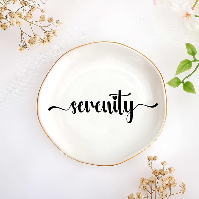 JoycuFF Serenity Personalized Name Ceramic Jewelry Tray, Mothers Day Christmas Anniversary Engagement Birthday Gifts for Women Couples, Trinket Dish for Rings Earrings Necklaces Bracelets Keys