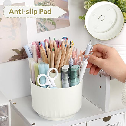 SKYDUE 360 Degree Rotating Desk Organizer, Small Dual-Purpose Pencil Pen Holder for Desk, Rotating Pencil Cup with 5 Slots, Office Supplies, Desk Decor for Office, School, Home