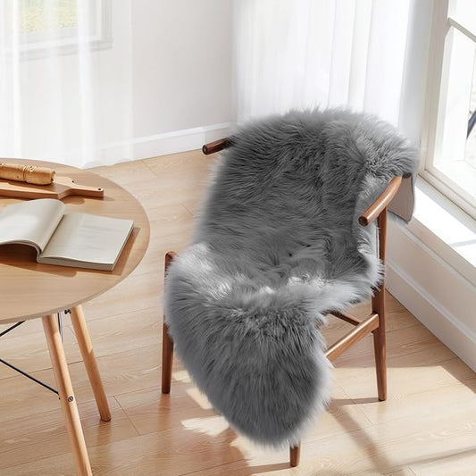 Ciicool Ultra Soft Faux Sheepskin Fur Rug Fluffy Chair Rug for Sofa Couch Seat Cushion.Shaggy Furry Small 2x4 Grey Bedroom Fuzzy Carpet for Living Room Kid's Room Nursery Decor
