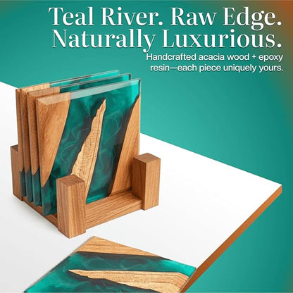 Beautiful Epoxy Resin and Wood Coaster Set - Ideal for Tabletop Protection -Enhance Your Coffee Table Decor - (Raw Edge)