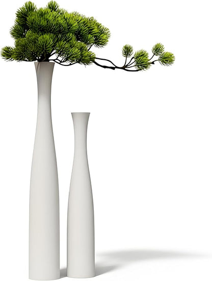 Matte Black Vase 2PCs| Minimalist Vase for Home Decor | Tall Skinny Vases | 3D Printed Plastic Faux Ceramic Cylinder | Aesthetic Single Stem Holder for Wedding Living Room Table Centerpiece (White)
