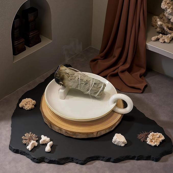 Handmade Ceramic Palo Santo Holder Burner & Sage Holder - Mini Tabletop Burner Tray with Ash Catcher, Decorative Incense Holder for Spiritual Meditation & Yoga